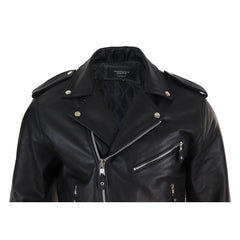 Mens Fringed Brando Black Leather Jacket-TruClothing