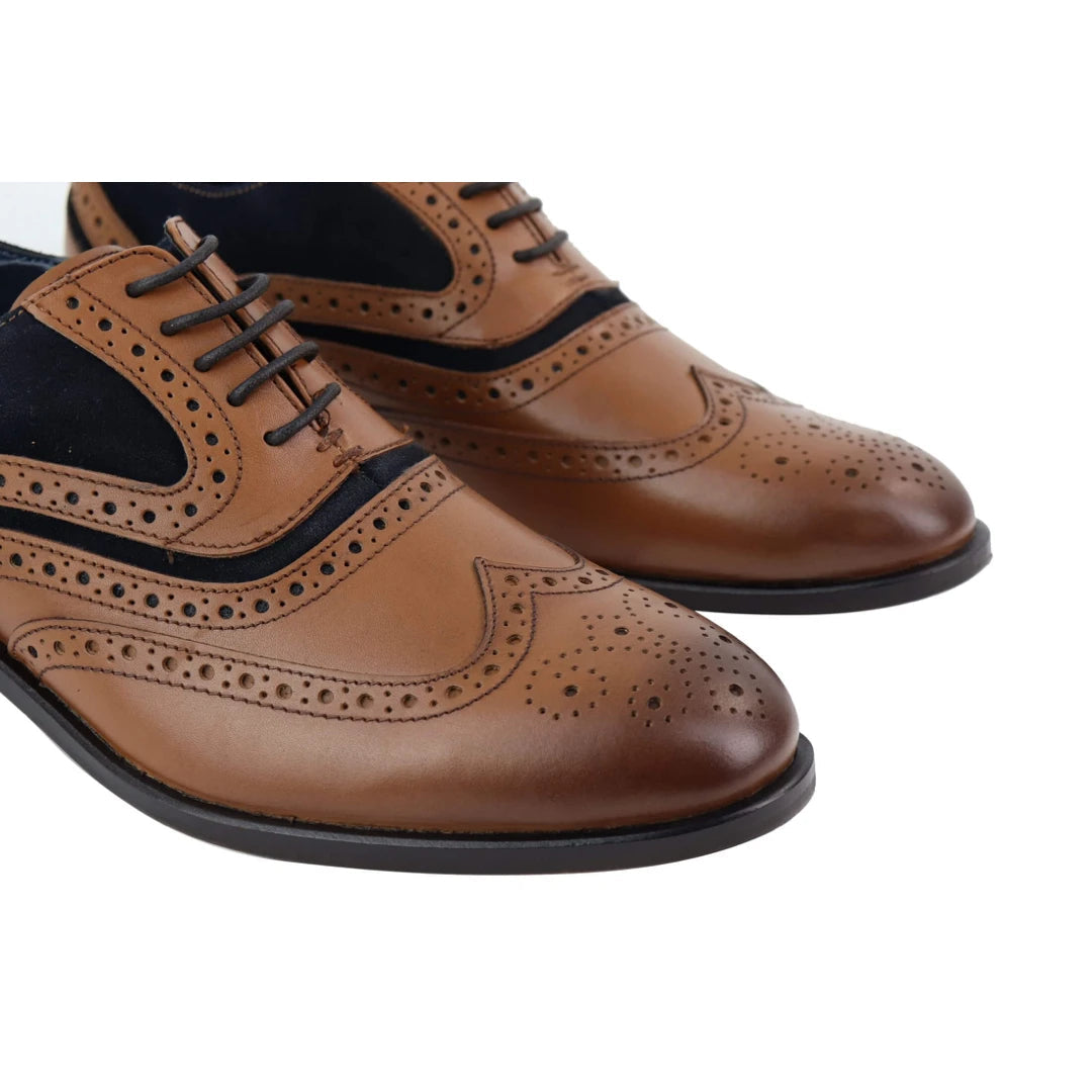 Mens Full Leather Suede Laced Oxford Brogues Smart Casual Formal Gatsby-TruClothing