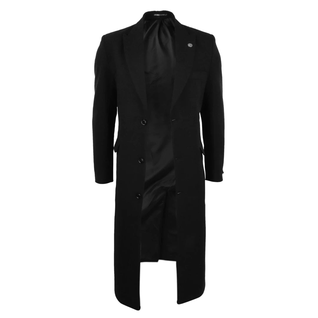 Men s Full Length Overcoat Wool Charcoal Black TruClothing