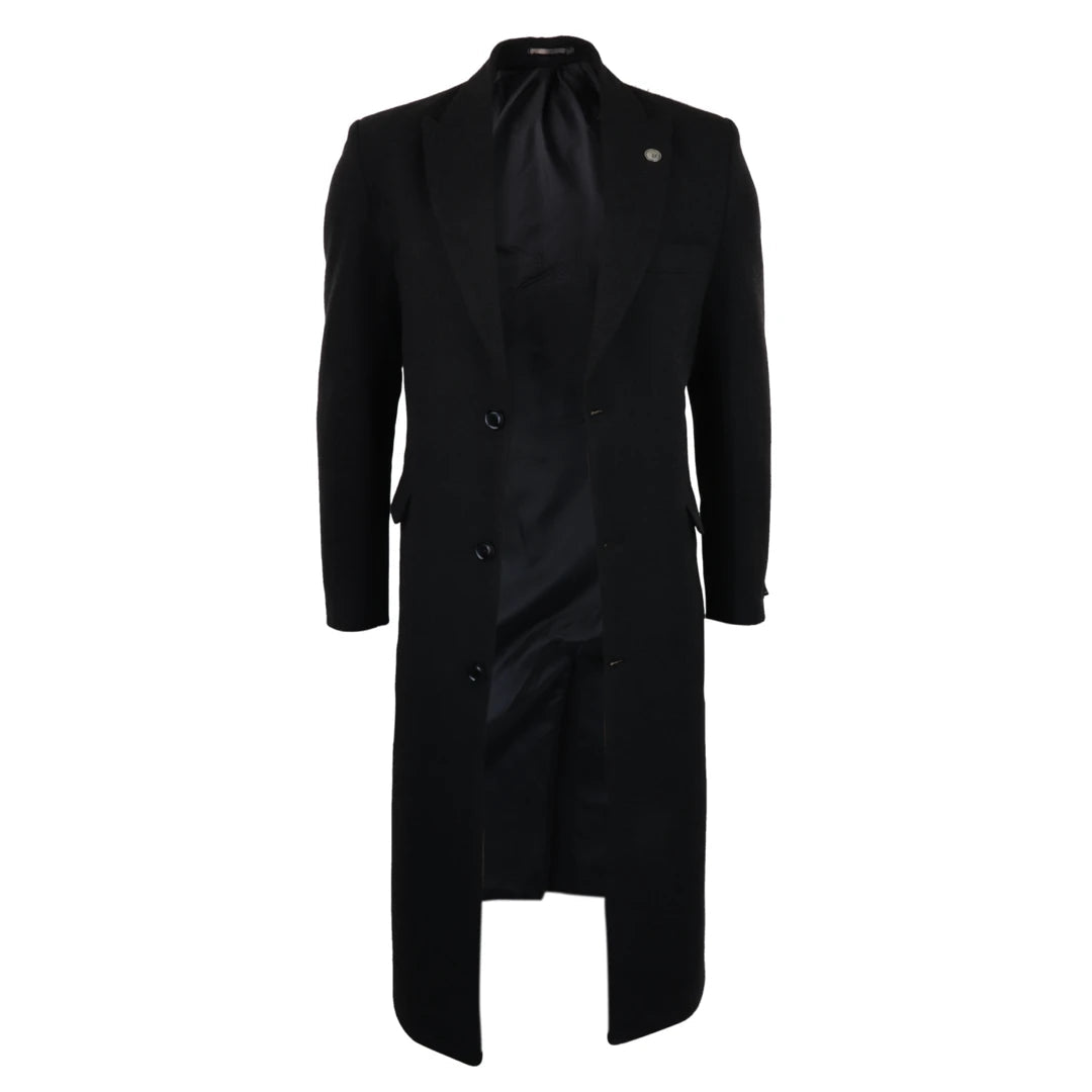 Men s Full Length Overcoat Wool Charcoal Black TruClothing