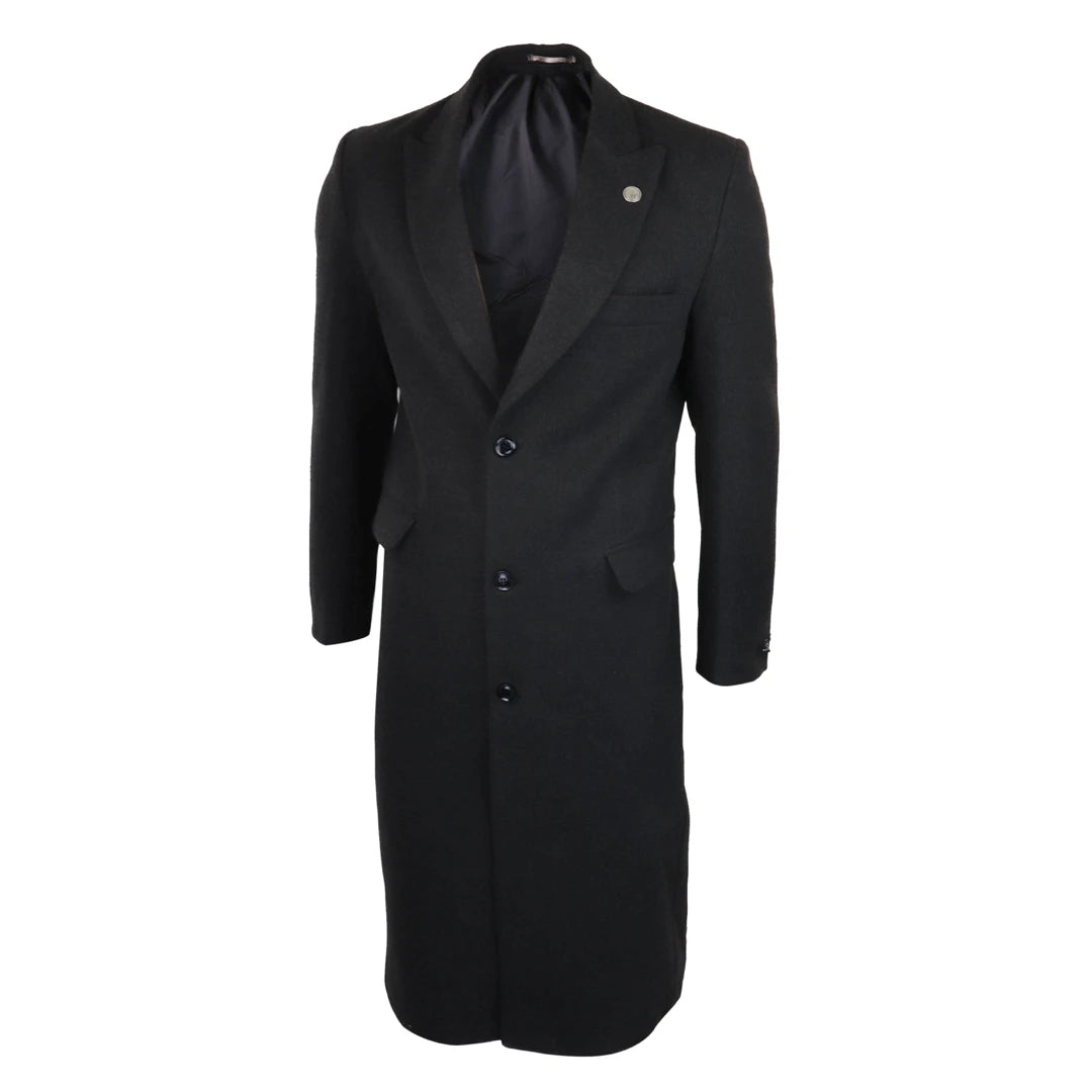 Men s Full Length Overcoat Wool Charcoal Black TruClothing