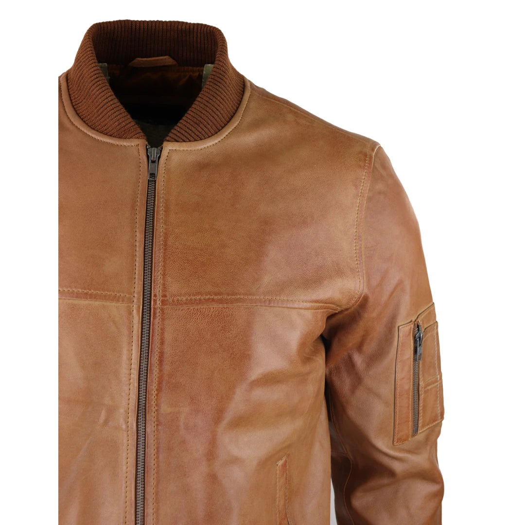 Mens Genuine Leather Bomber Jacket Leather Casual Varsity VIntage Smart Casual-TruClothing