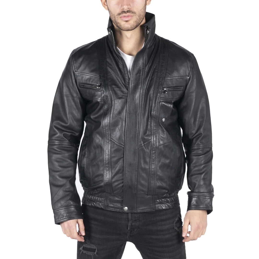 Infinity Men's Leather Bomber Jacket Leather Classic Casual – TruClothing