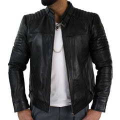 Mens Genuine Real Leather Black Biker Jacket Retro Vintage Tailored Fit UK-TruClothing