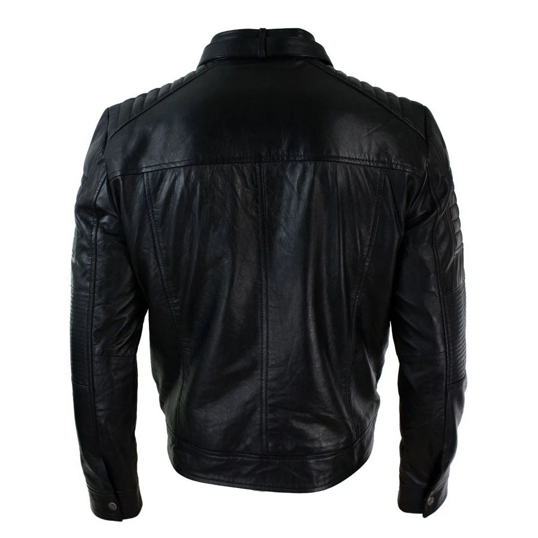 Mens Genuine Real Leather Black Biker Jacket Retro Vintage Tailored Fit UK-TruClothing
