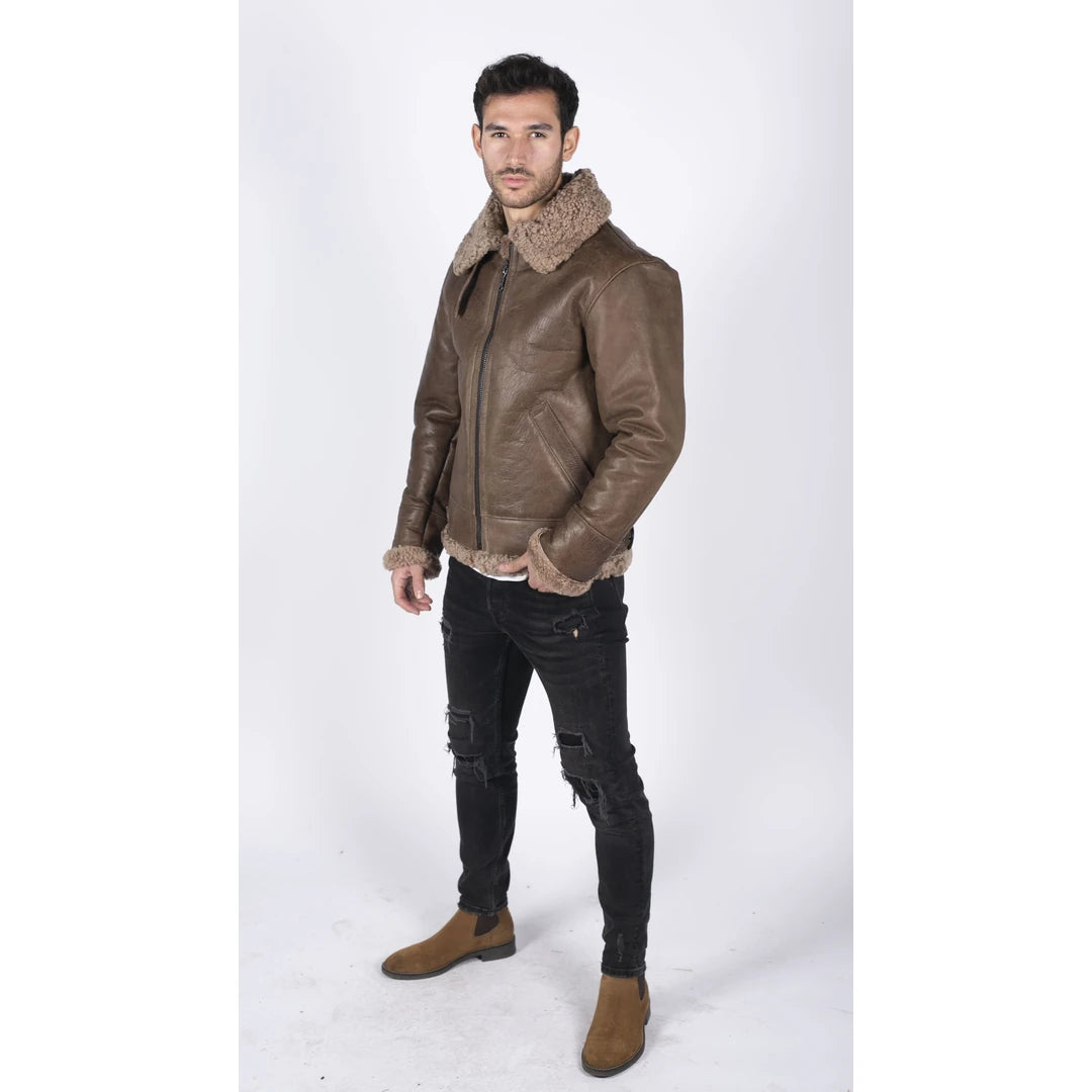 Men s Sheepskin Leather B3 Aviator Vintage Brown Infinity