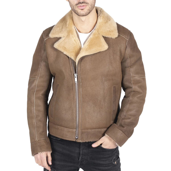 Mens fur lined sale aviator jacket