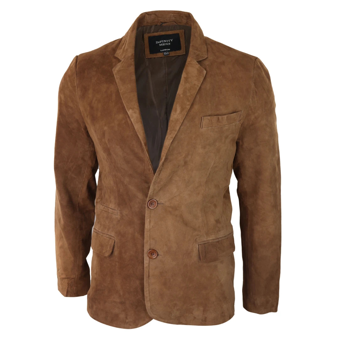 Mens Genuine Suede Blazer Style Jacket Leather Mens Classic VIntage Smart Casual-TruClothing