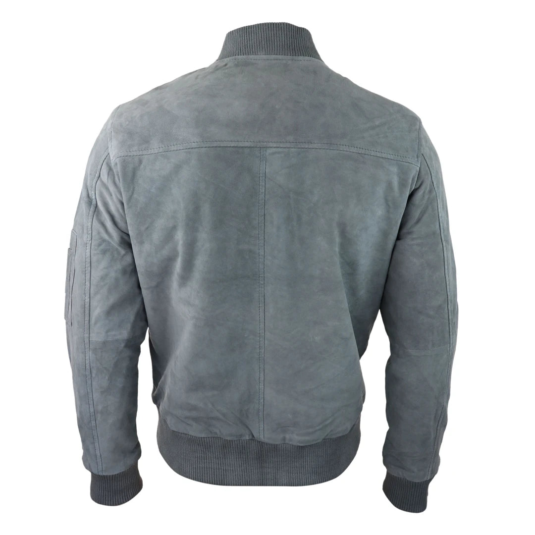 Mens Genuine Suede Bomber Jacket Leather Casual Varsity VIntage Smart Casual-TruClothing