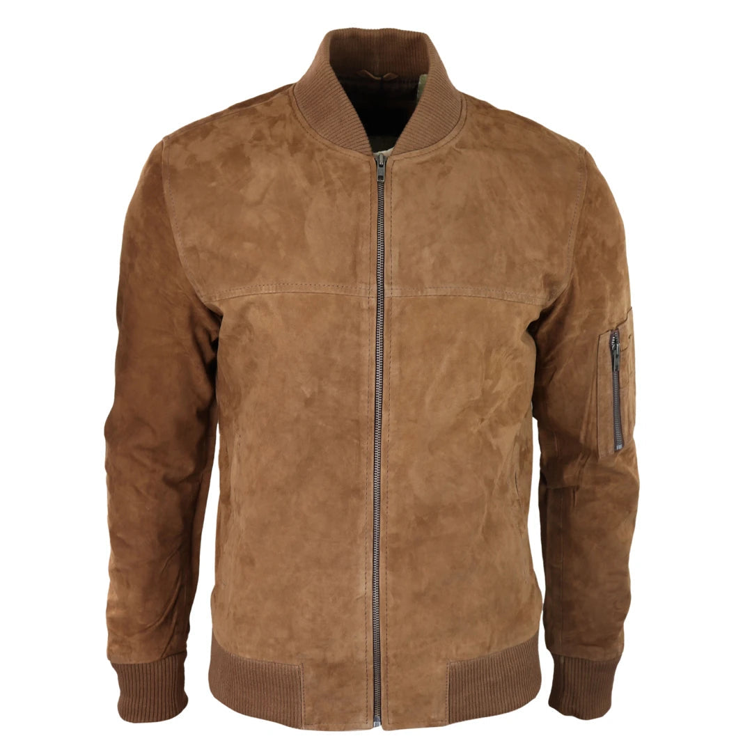 Men s Suede Bomber Jacket Leather Varsity Casual Infinity