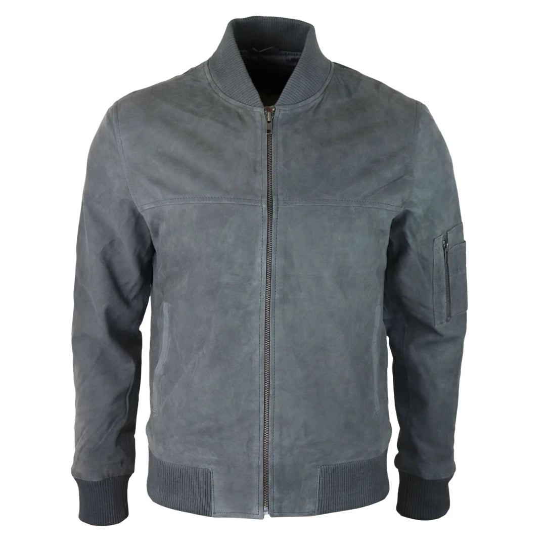 Mens Genuine Suede Bomber Jacket Leather Casual Varsity VIntage Smart Casual-TruClothing