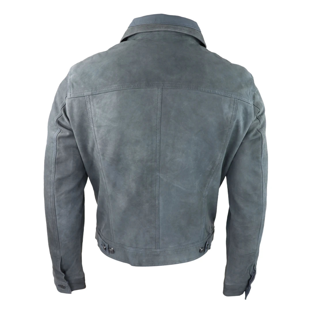Mens Genuine Suede Jacket Leather Jeans Denim Short Mens Biker Classic VIntage-TruClothing