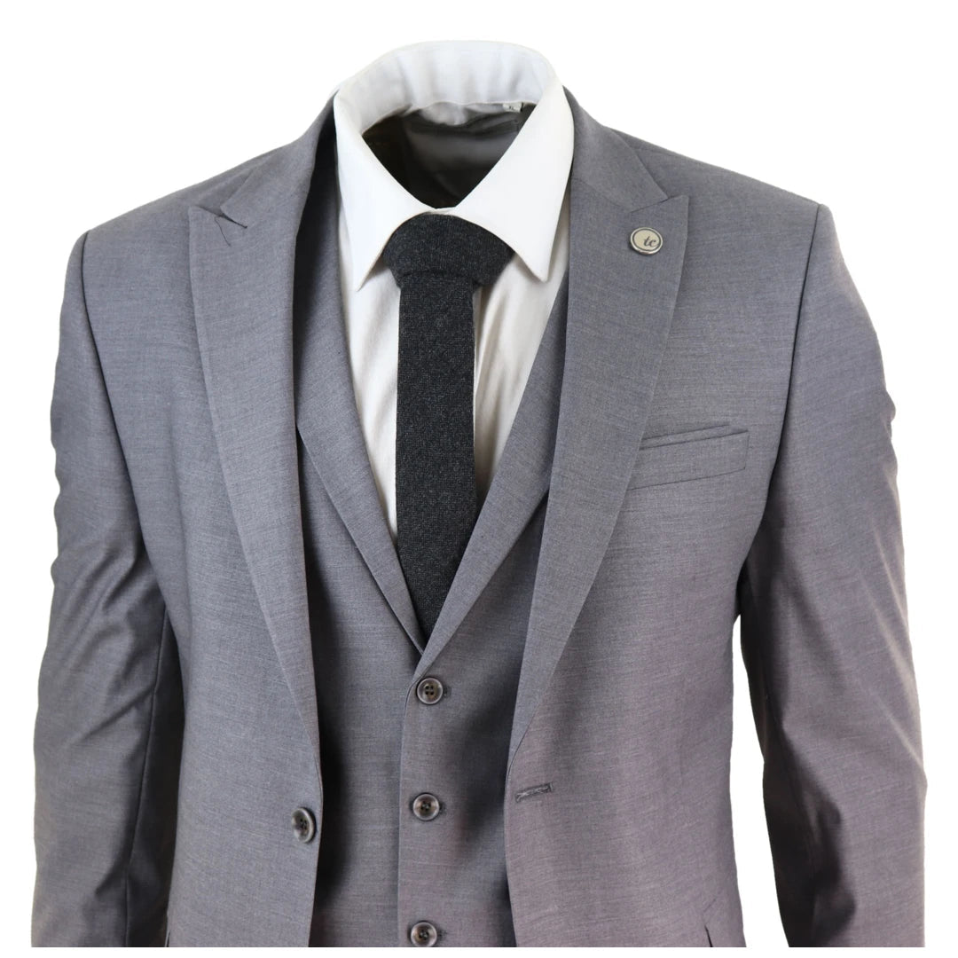 Mens Grey 3 Piece Suit-TruClothing