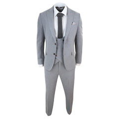 Men's Grey 3 Piece Wool Suit-TruClothing
