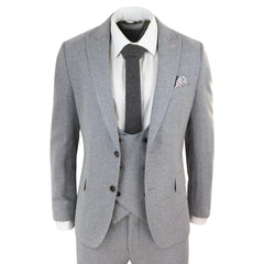 Men's Grey 3 Piece Wool Suit-TruClothing