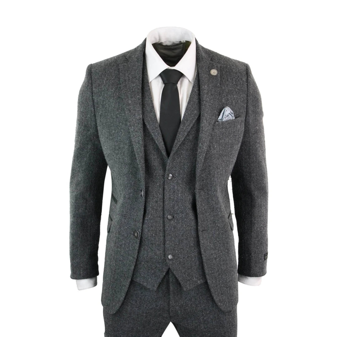 Tweed 3 Piece Suit - Tweed Wedding Suit Mix and Match Suits Grey Herringbone Tweed Dress Suit Separates main image 1