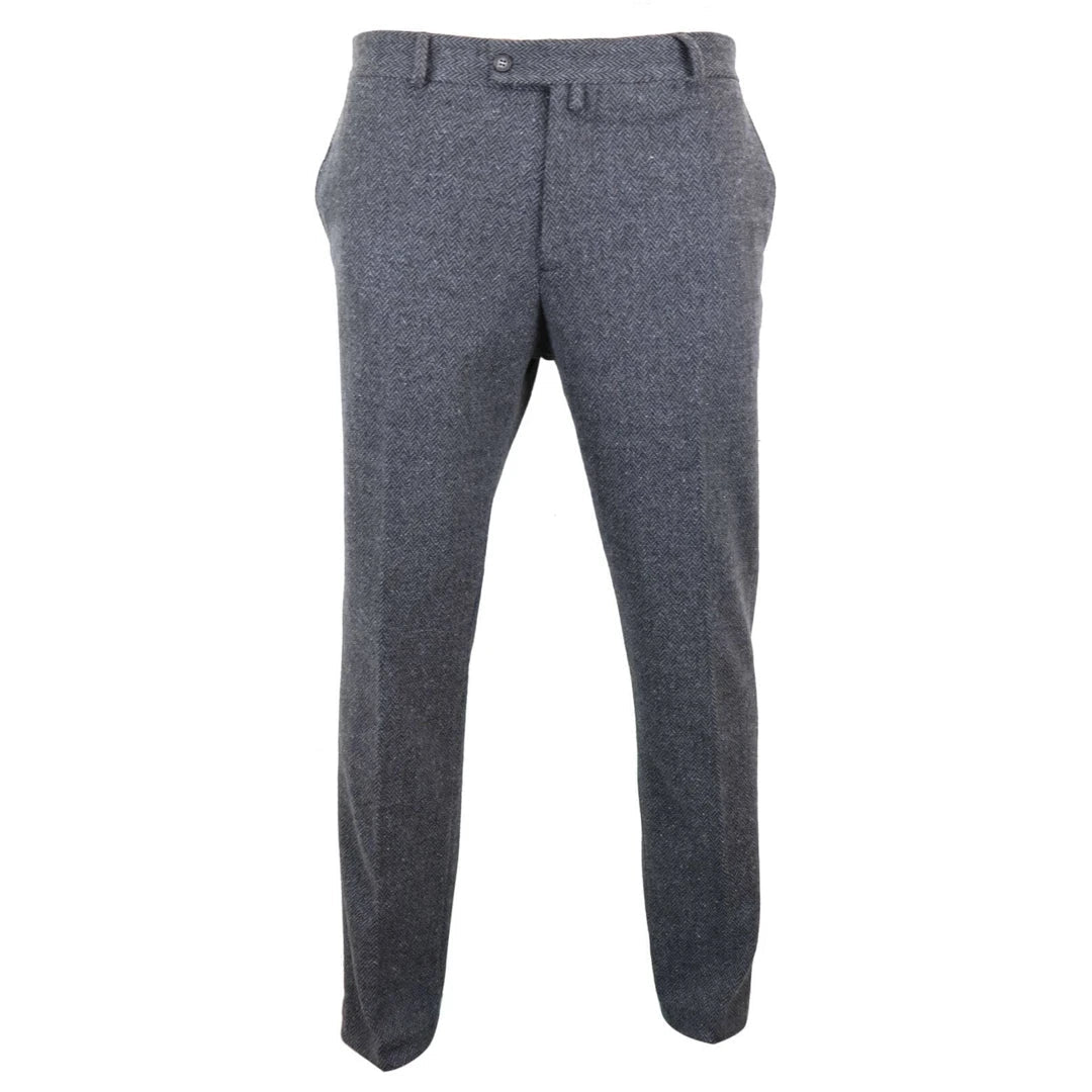 Men's Grey Charcoal Tweed Trousers Herringbone | TruClothing