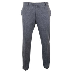 Mens Grey Charcoal Tweed Herringbone Wool Trousers-TruClothing