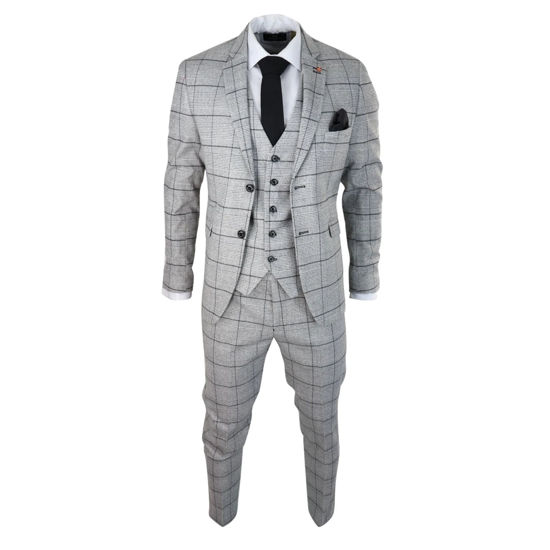 Mens Grey Check Black Tweed 3 Piece Suit Vintage Classic 1920s Wedding-TruClothing