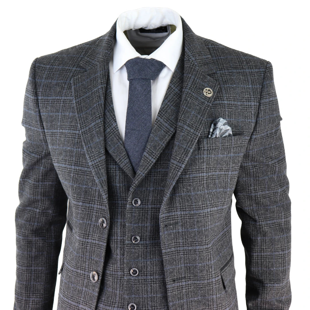 TruClothing Ak-12 Men's Grey Tweed 3 Piece Suit Peaky Binder
