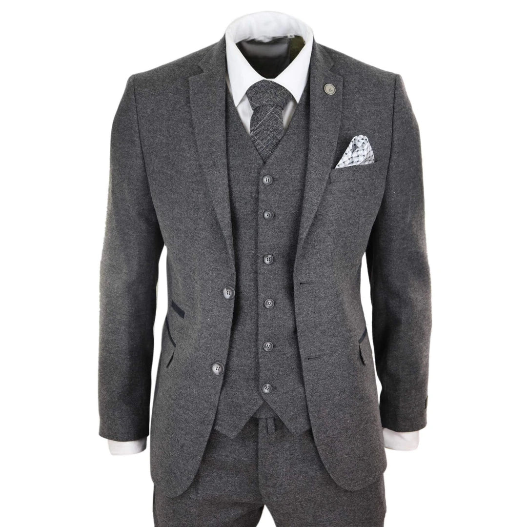 TruClothing stz23 Men's Wool Grey Tweed Suit 3 Piece 1920s