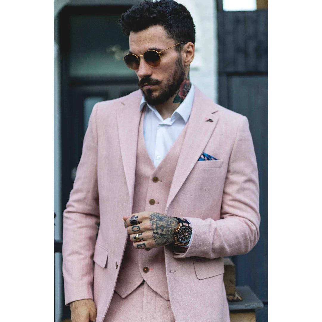 Harry Brown Men's Herringbone Tweed 3 Piece Suit Pink – TruClothing