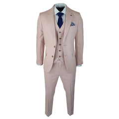 Light Pink 3 button herringbone Tweed Woman Suit - relaxed fit