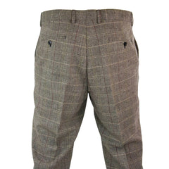 Mens Herringbone Tweed Check Trousers Wool Vintage Classic-TruClothing