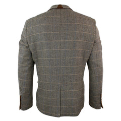 Mens Herringbone Tweed Marc Darcy Tan Brown Slim Fit 2 Button Blazer Check Jacket-TruClothing