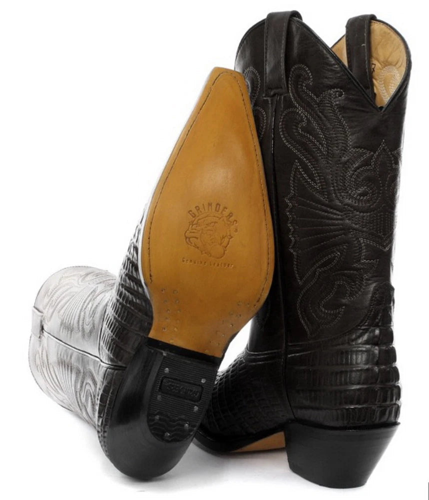 Mens Hi Cowboy Boots Pointed Black Brown Grinders Leather Crocodile Western Cuban-TruClothing