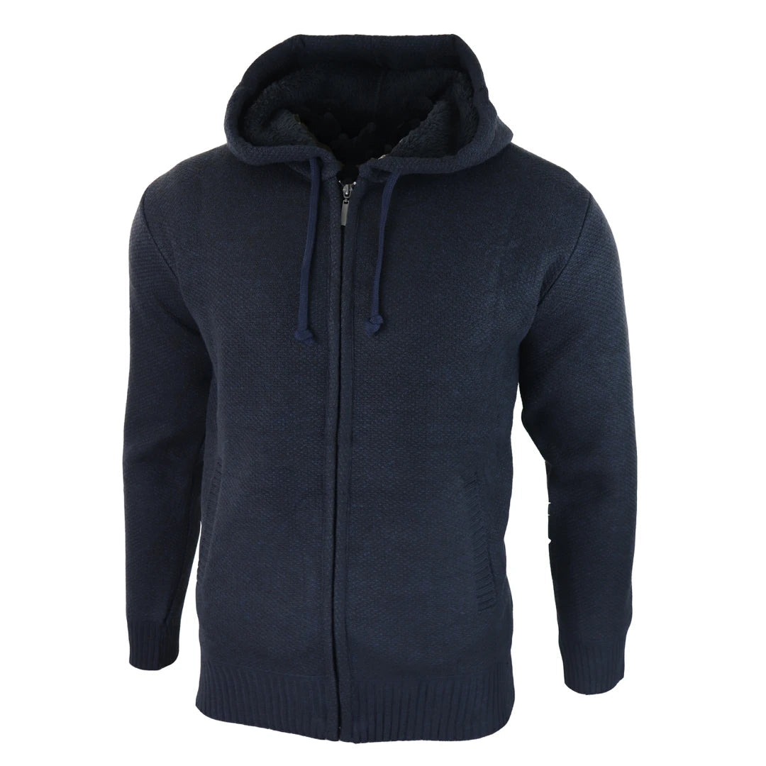 Mens Hoodie Jumper Jacket Fleece Fur Lined Top Knitted Warm Winter Casual Zipped-TruClothing