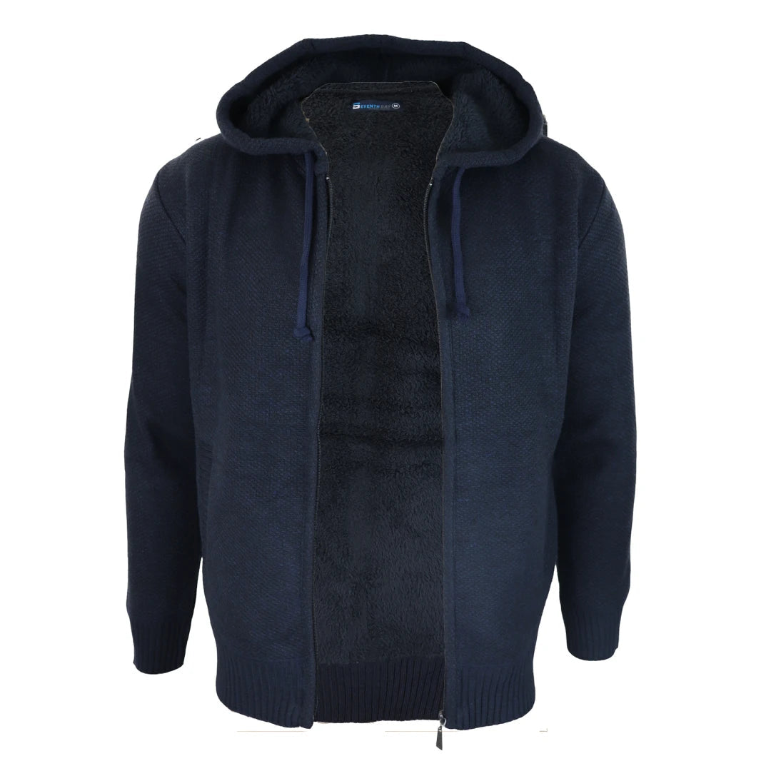 Men s Hoodie Jumper Fur Lined Knitted TruClothing