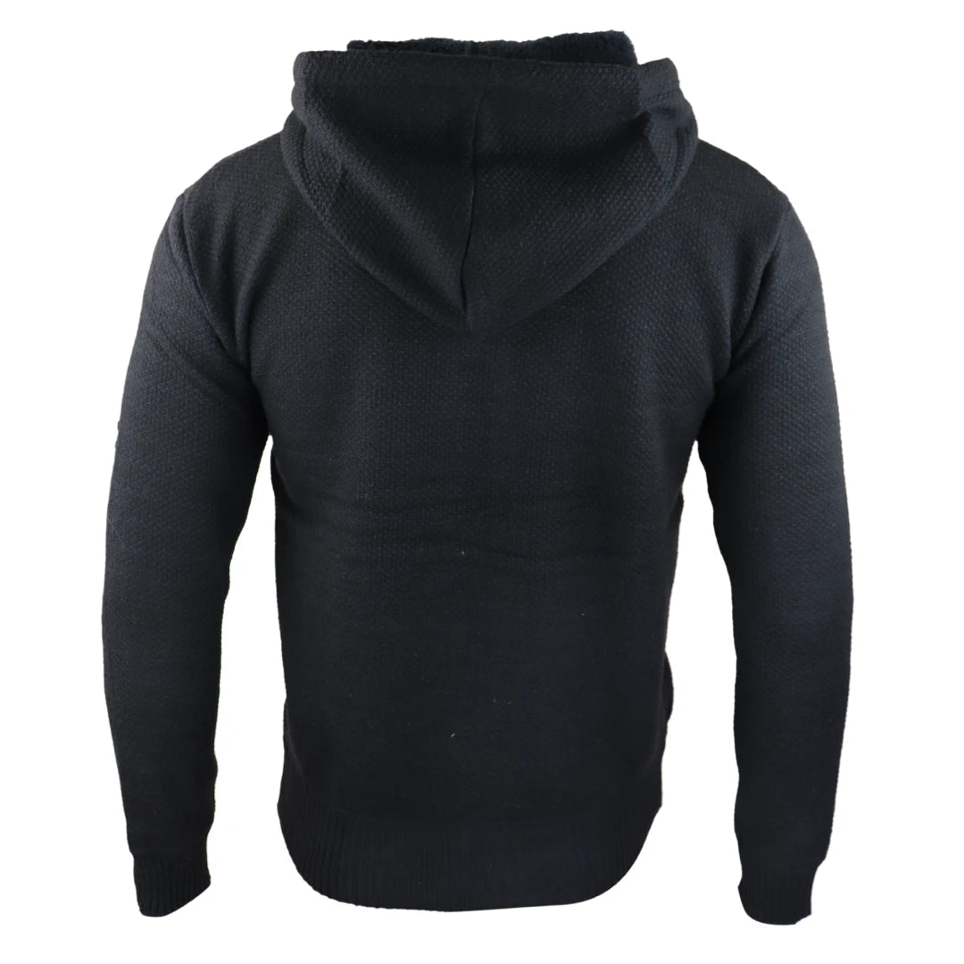 Men s Hoodie Jumper Fur Lined Knitted TruClothing