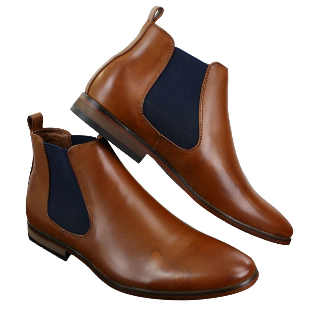 Mens Italian Leather Slip On Ankle Boots Smart Casual Desert Chelsea Dealer Brown-TruClothing