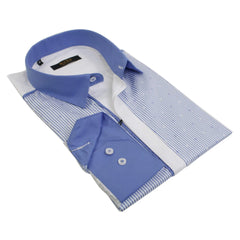 Mens Italian Slim Fit Stripe Shirt Blue Navy Purple White Smart Casual-TruClothing