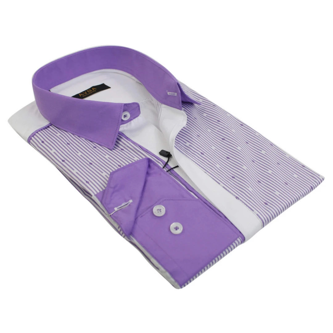 Mens Italian Slim Fit Stripe Shirt Blue Navy Purple White Smart Casual-TruClothing