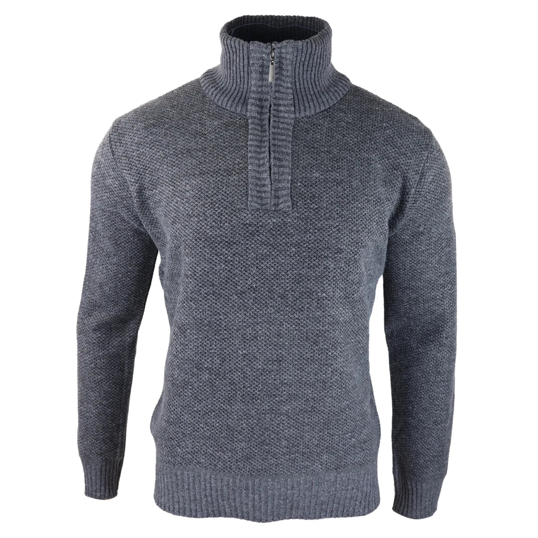 Mens Jumper Fleece Fur Lined Pullover Knitted Warm Winter Casual Half Zip-TruClothing