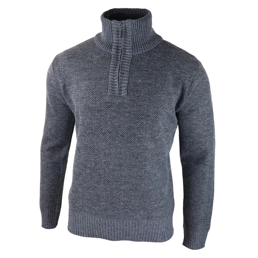 Mens Jumper Fleece Fur Lined Pullover Knitted Warm Winter Casual Half Zip-TruClothing
