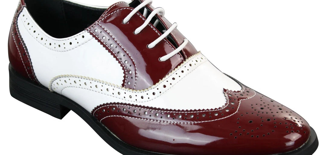 Mens Lace Patent Brogues Shoes Gatsby Classic 1920's Shiny White Black Red-TruClothing