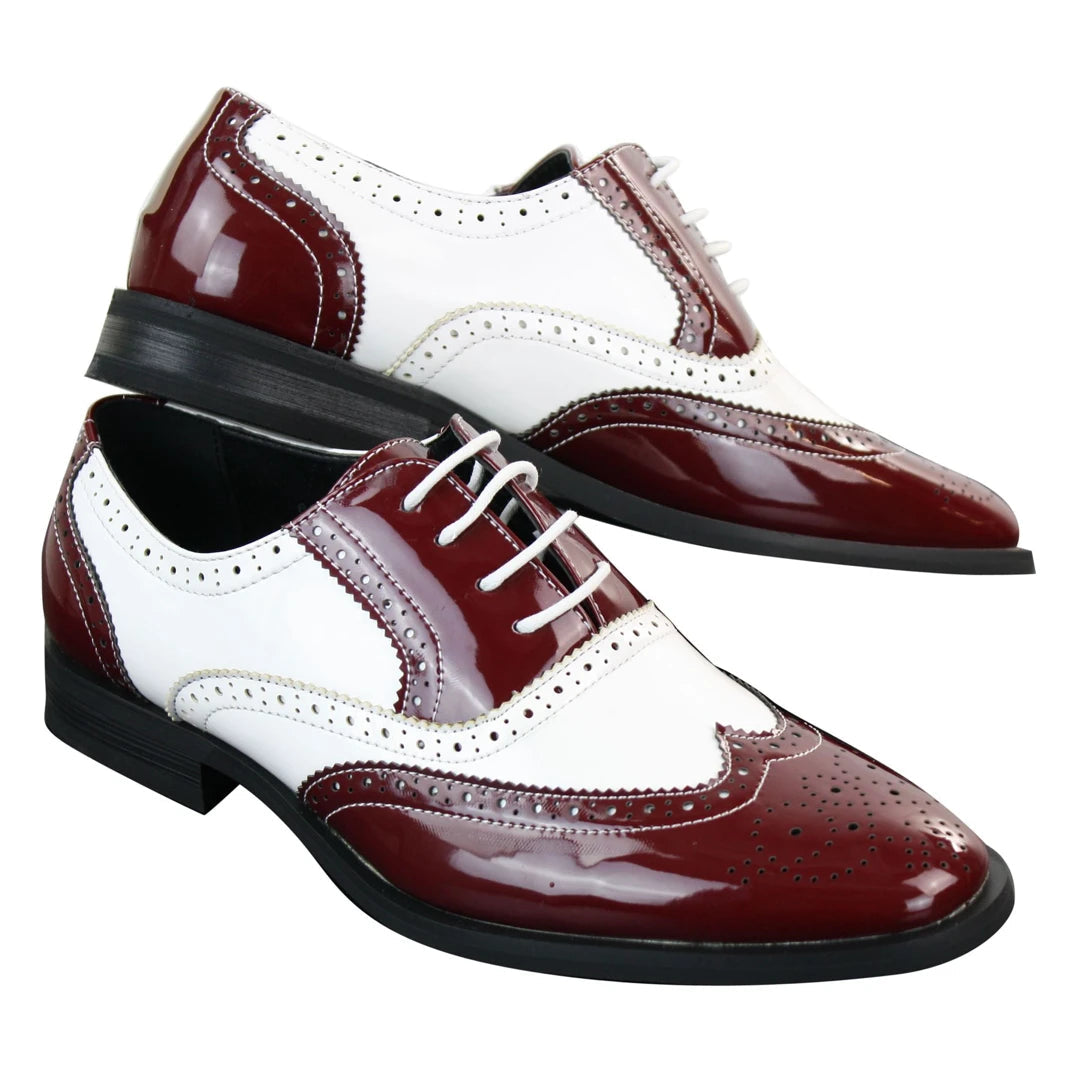 Mens Lace Patent Brogues Shoes Gatsby Classic 1920's Shiny White Black Red-TruClothing