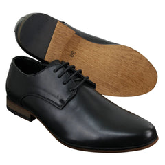Mens Laced Plain Leather Lined Laced Smart Casual Formal Shoes Black-TruClothing