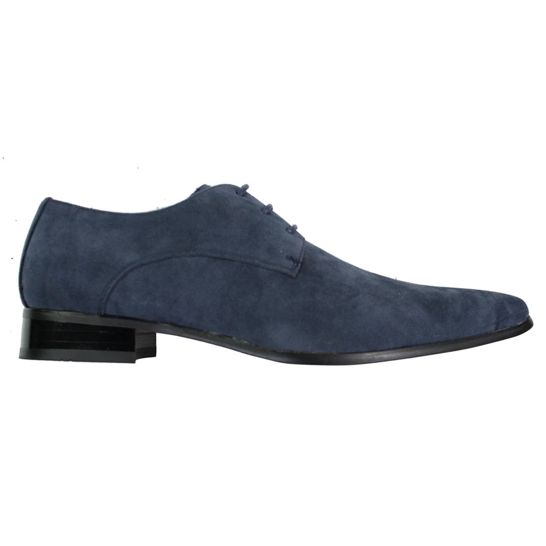 Mens Laced Pointed Suede Leather Blue Italian Design Shoes Smart Casual-TruClothing