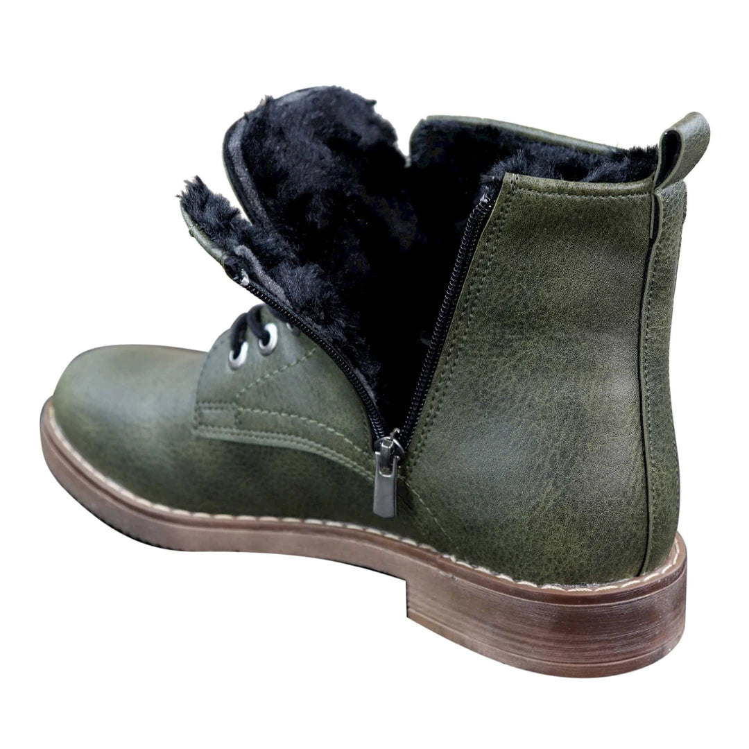 Mens Laced Zip Ankle Boots Fur Fleece Lined Warm Casual Hiking Combat Military-TruClothing