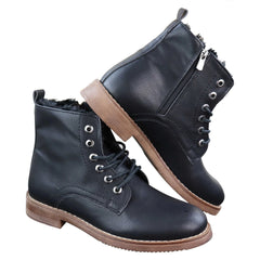 Mens Laced Zip Ankle Boots Fur Fleece Lined Warm Casual Hiking Combat Military-TruClothing