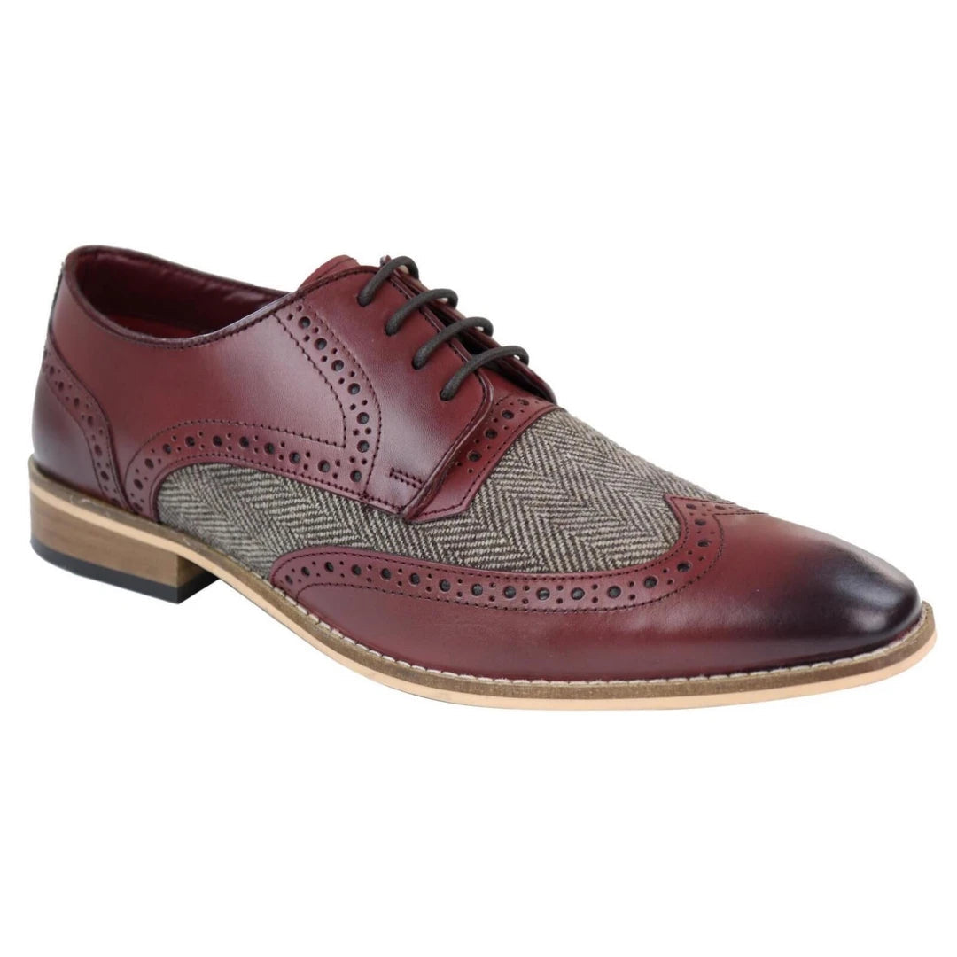 Mens Leather & Tweed 1920s Gatsby Shoes-TruClothing