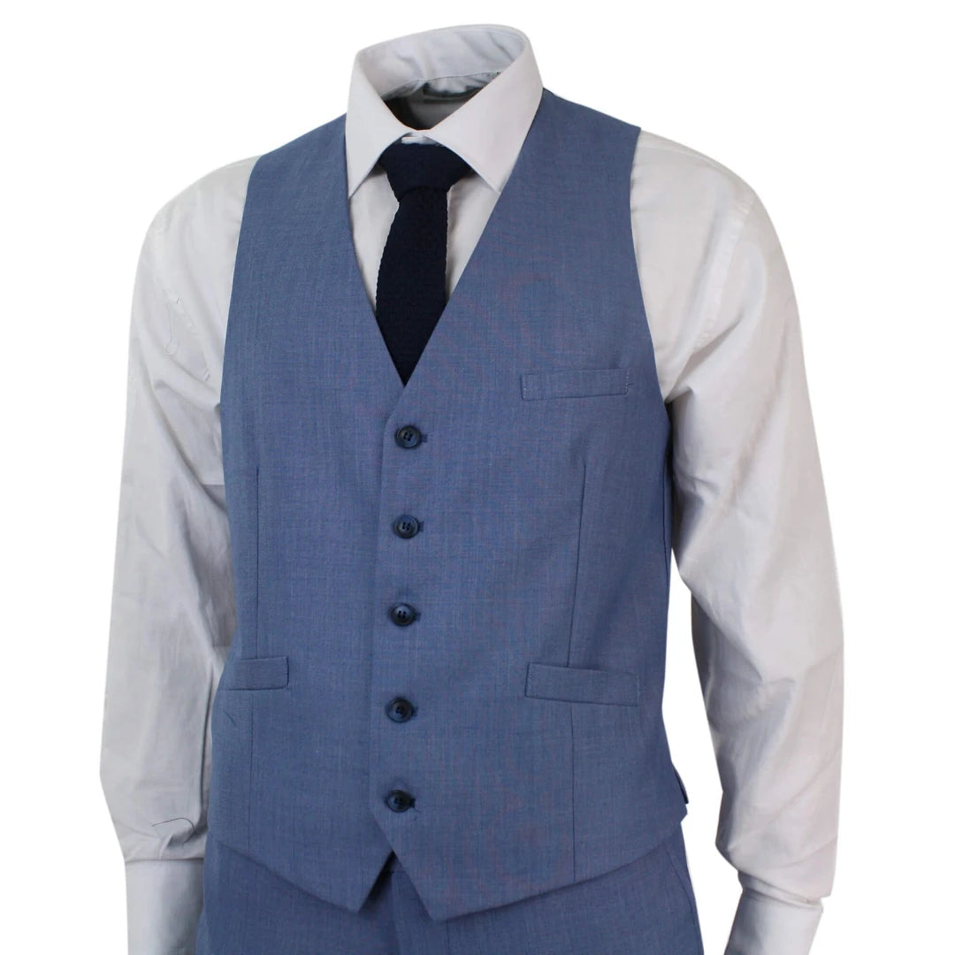 Mens Light Blue 3 Piece Suit, Tailored Fit-TruClothing