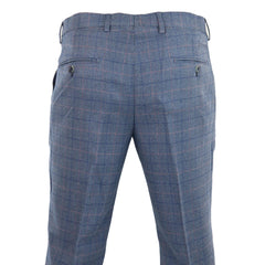 Mens Light Blue Check Marc Darcy Trousers Hilton Tailored Fit Slim Wedding-TruClothing