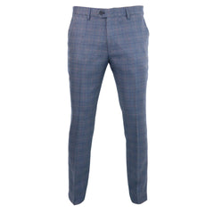 Mens Light Blue Check Marc Darcy Trousers Hilton Tailored Fit Slim Wedding-TruClothing
