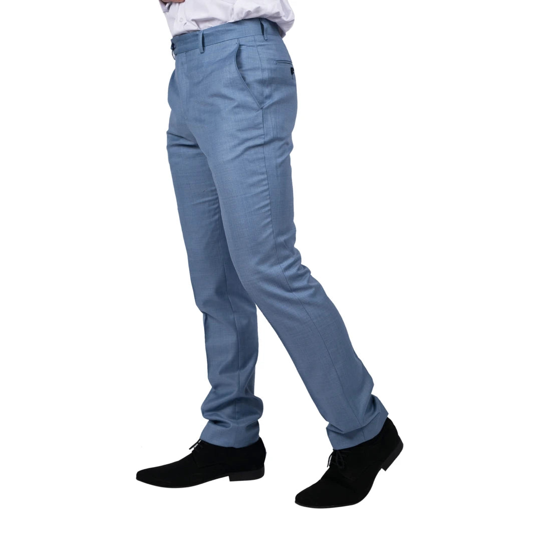 Mens Light Blue Sky Trousers Classic Stitch Wedding Summer Prom Classic-TruClothing