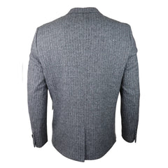 Mens Light Grey Black Blazer Jacket Tweed Suit Herringbone Wool Vintage Retro 1920s-TruClothing